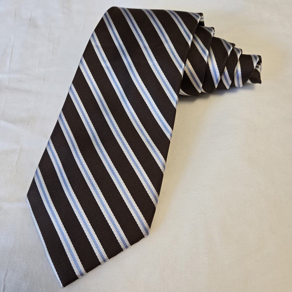 Jones of New York Men's Necktie 100% Silk Repp Tie Brown/White/Lt Blue Stripe